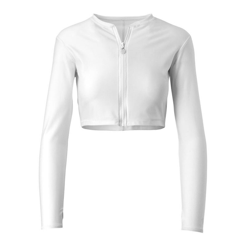 UV Skinz Active Zip Up Rash Guard for Women - Cropped Long Sleeve Swim Jacket with UPF 50+ Sun Protection - Quick-Dry Full Zip Front Swim Top for Surfing, Swimming and Water Sports (White, Large) - Image 1